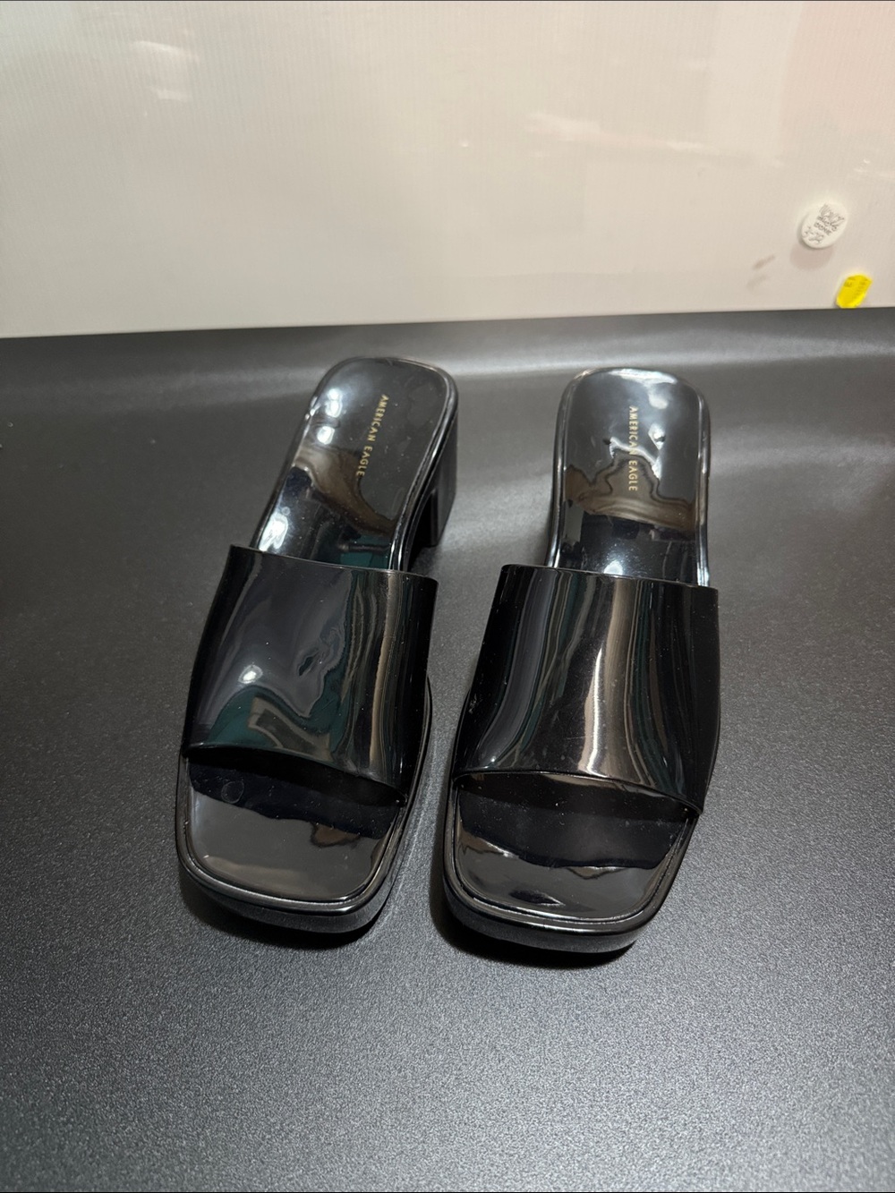 Black Patent Slide Sandals